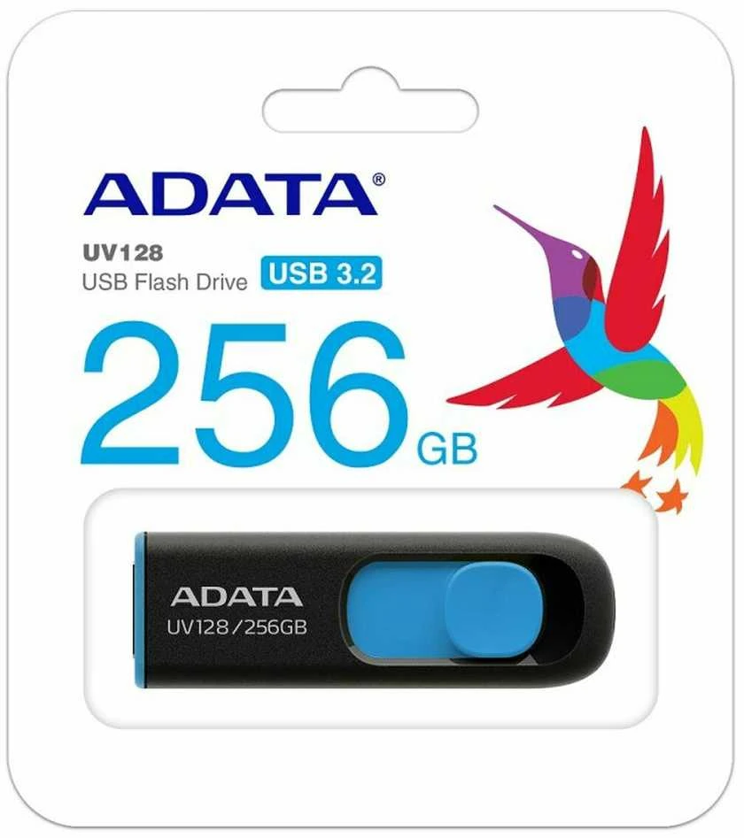 ADATA | USB Flash Drive | UV128 | 256 GB | USB Type-A | Juodas/Mėlyna