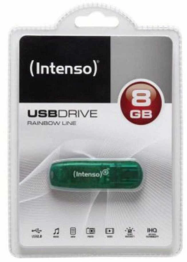 3P - KAINOS PRODUKTAI INTENSO USB atmintukas 8GB Žalias Raktų pakabukas LED Šviesa Medžiaga Skaidrus Plastikas Hi Speed USB 2.0 15 gramų