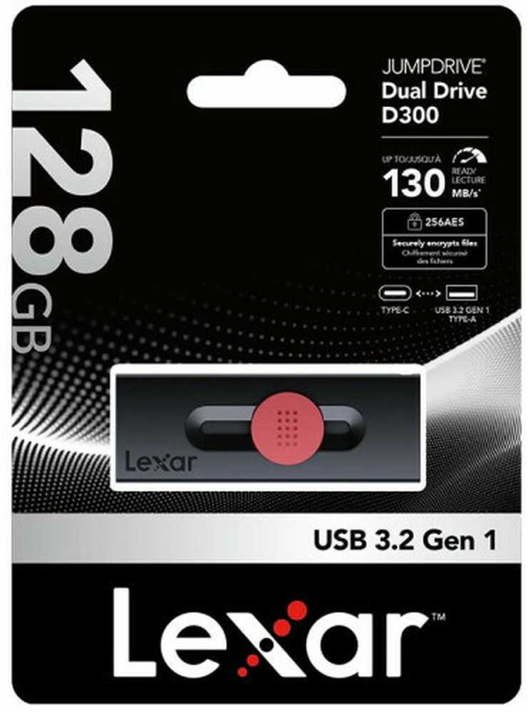 Lexar | Flash Drive | JumpDrive D300 | 128 GB | USB Type-C/Type-A | Juodas/Raudona
