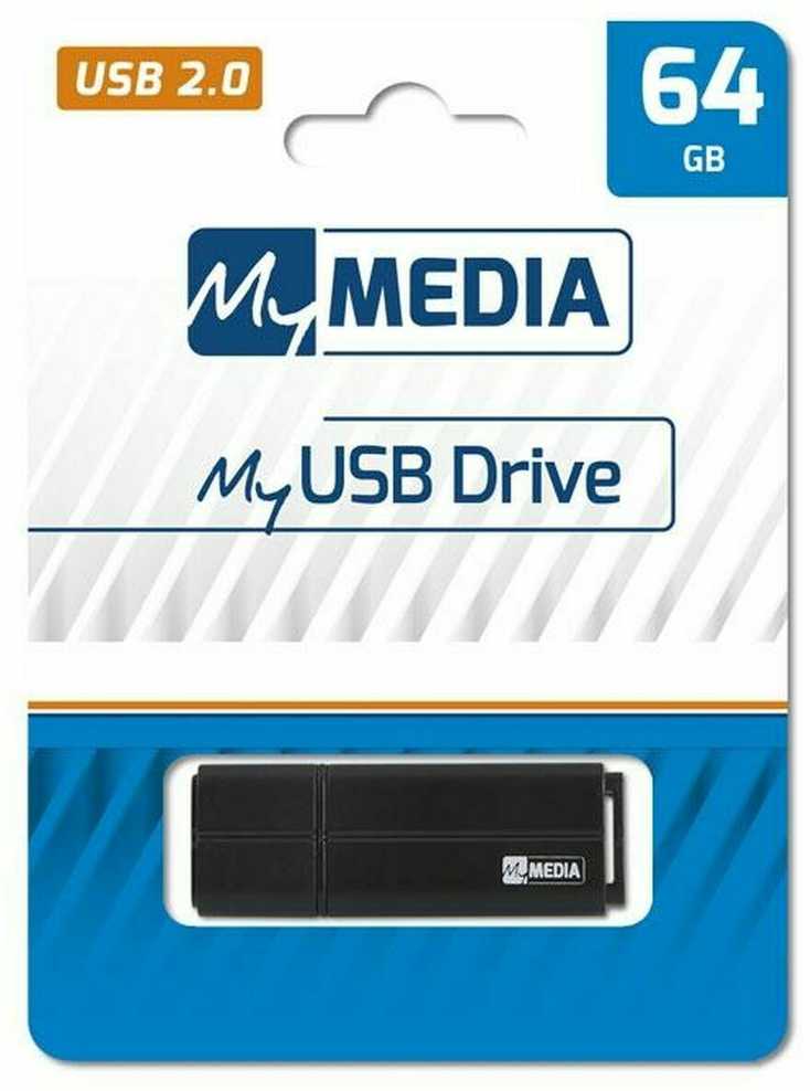 „MyMedia“ USB atmintinė, USB 2.0, 64 GB, juoda, 69263, su plastikiniu dangteliu