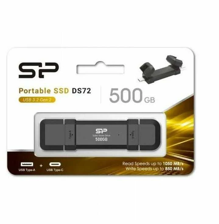 Silicon Power Portable Išorinis kietasis diskas SSD | DS72 | 500 GB | USB Type-A/USB Type-C 3.2 Gen 2 | Juodas