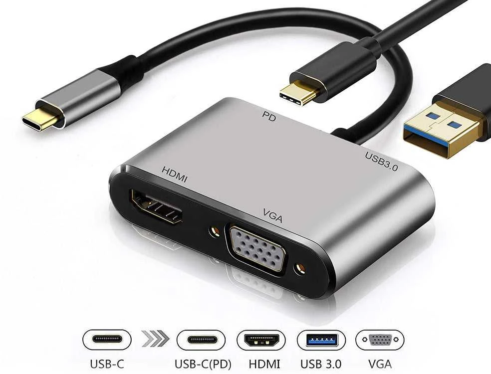 Adapteris USB-C į HDMI 4K VGA USB 3.0