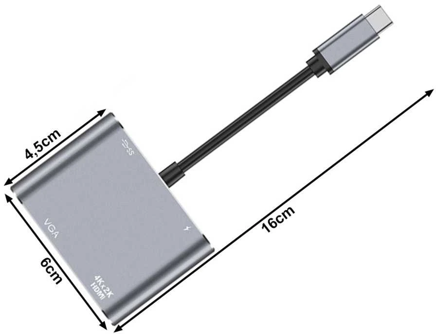 Adapteris USB-C į HDMI 4K VGA USB 3.0