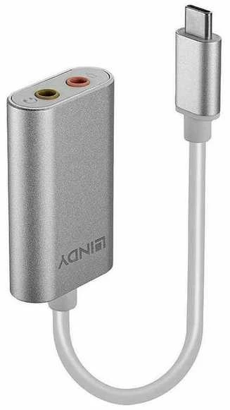 Adapteris - LINDY USB Type C-Garso Konverteris, 3.5mm, Stereo / Mikrofono Jungtis, Sidabrinis