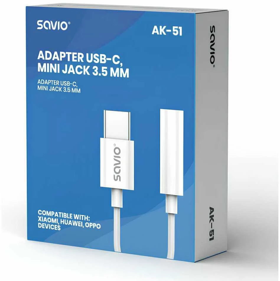 Garso Adapteris - SAVIO AK-51 USB Type 3.1 C į 3.5mm Mot. Balta