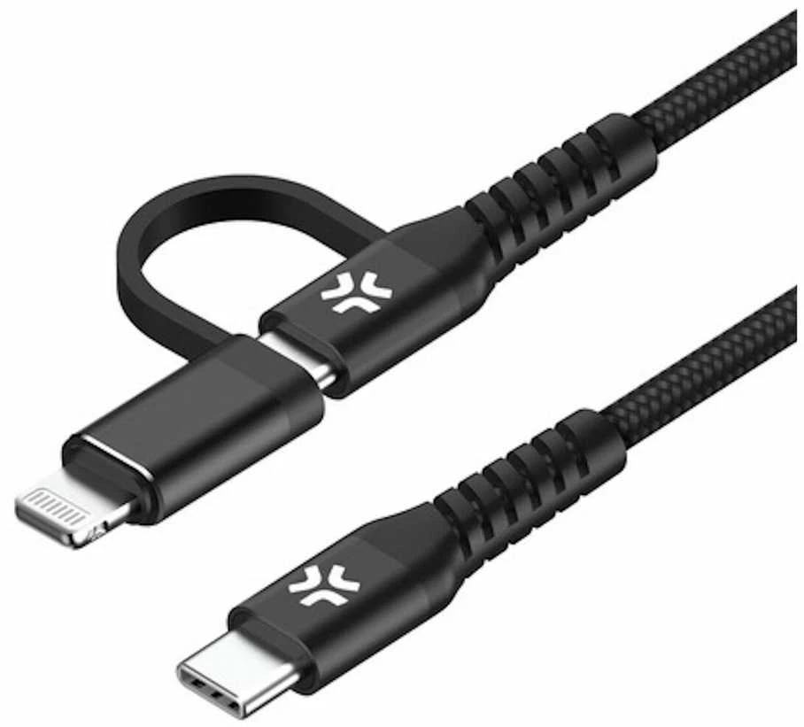 Celly 2-i-1-kabelis USB-C - USB-C/Lightning 100W 2m Juodas