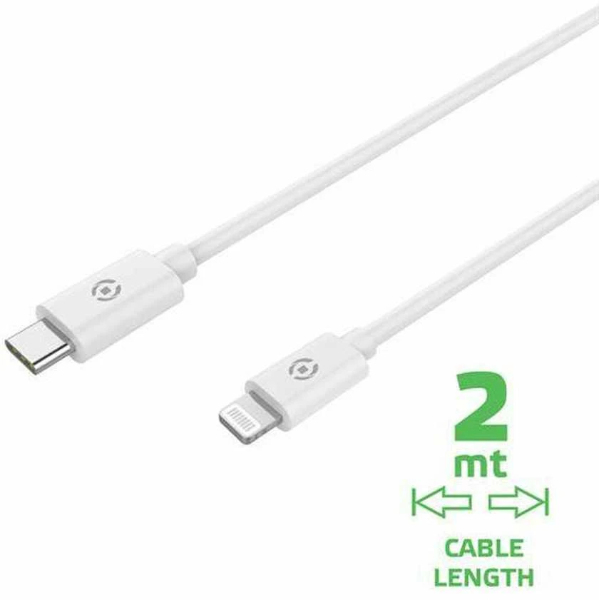 Celly USBLIGHTC2MWH, 2 m, Lightning, USB C, Kištukas, Kištukas, Baltas