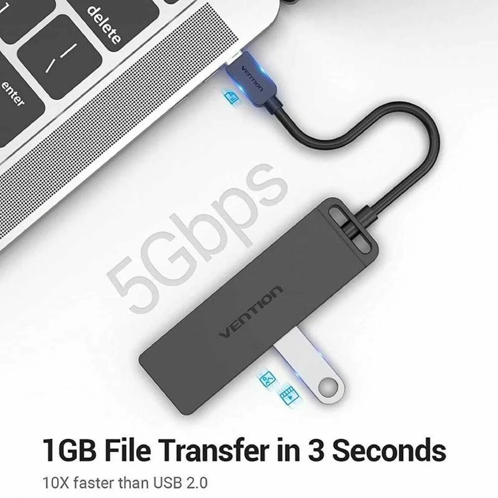 Vention Ventiliacija iš USB-C į USB3.0 x 4 šakotuvą su maitinimo šaltiniu Juodas 0,15 m