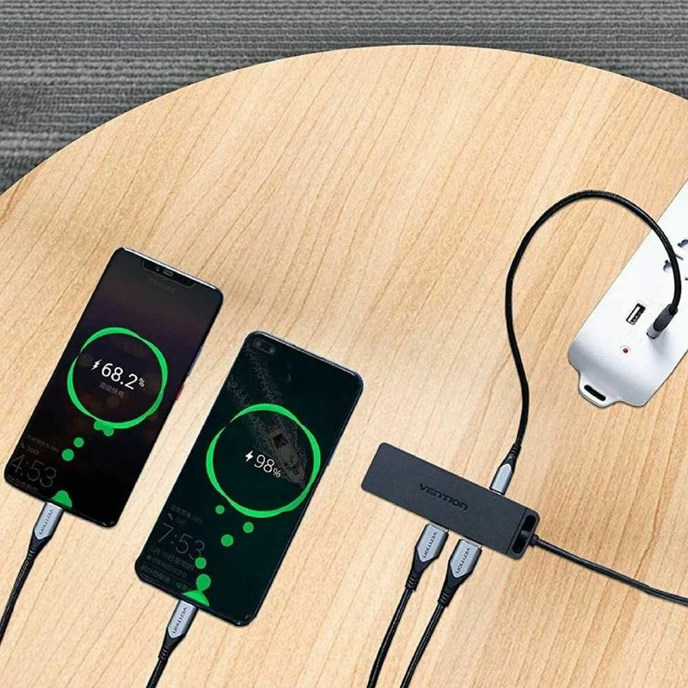 Vention Ventiliacija iš USB-C į USB3.0 x 4 šakotuvą su maitinimo šaltiniu Juodas 0,15 m