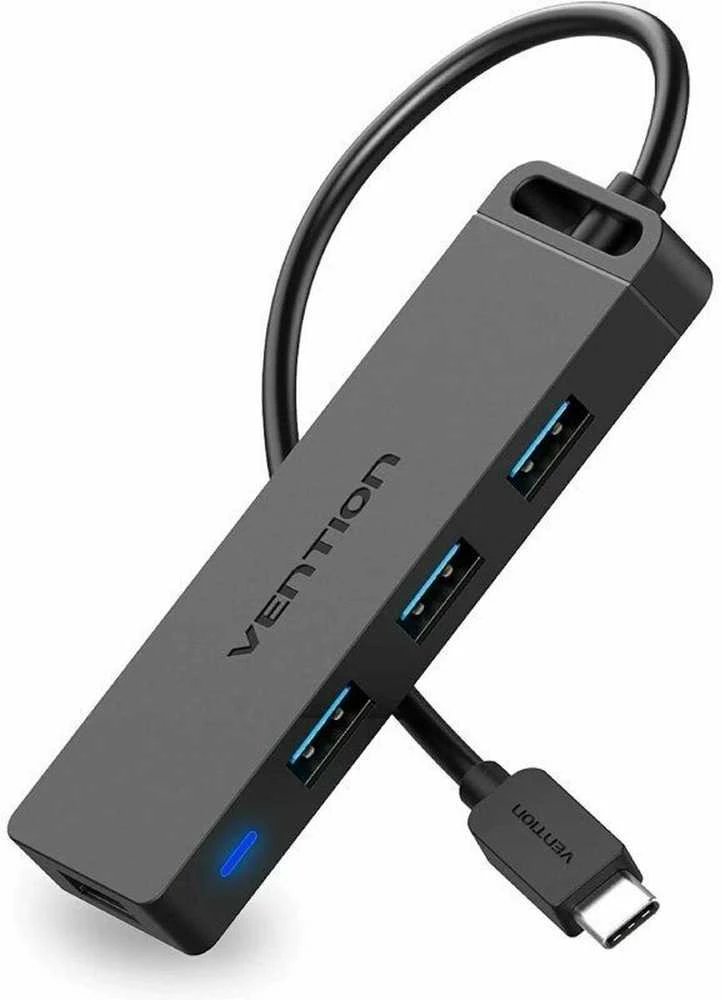 Vention Ventiliacija iš USB-C į USB3.0 x 4 šakotuvą su maitinimo šaltiniu Juodas 0,15 m
