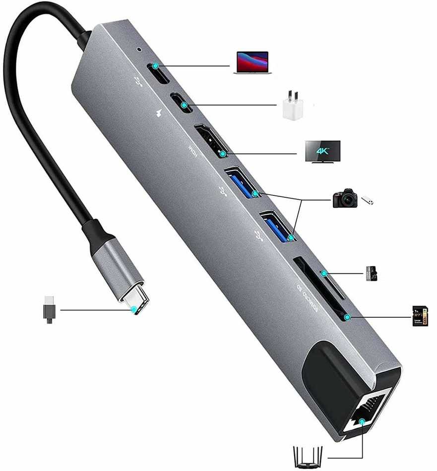 USB-C adapteris 8w1 Thunderbolt 3 HDMI RJ45