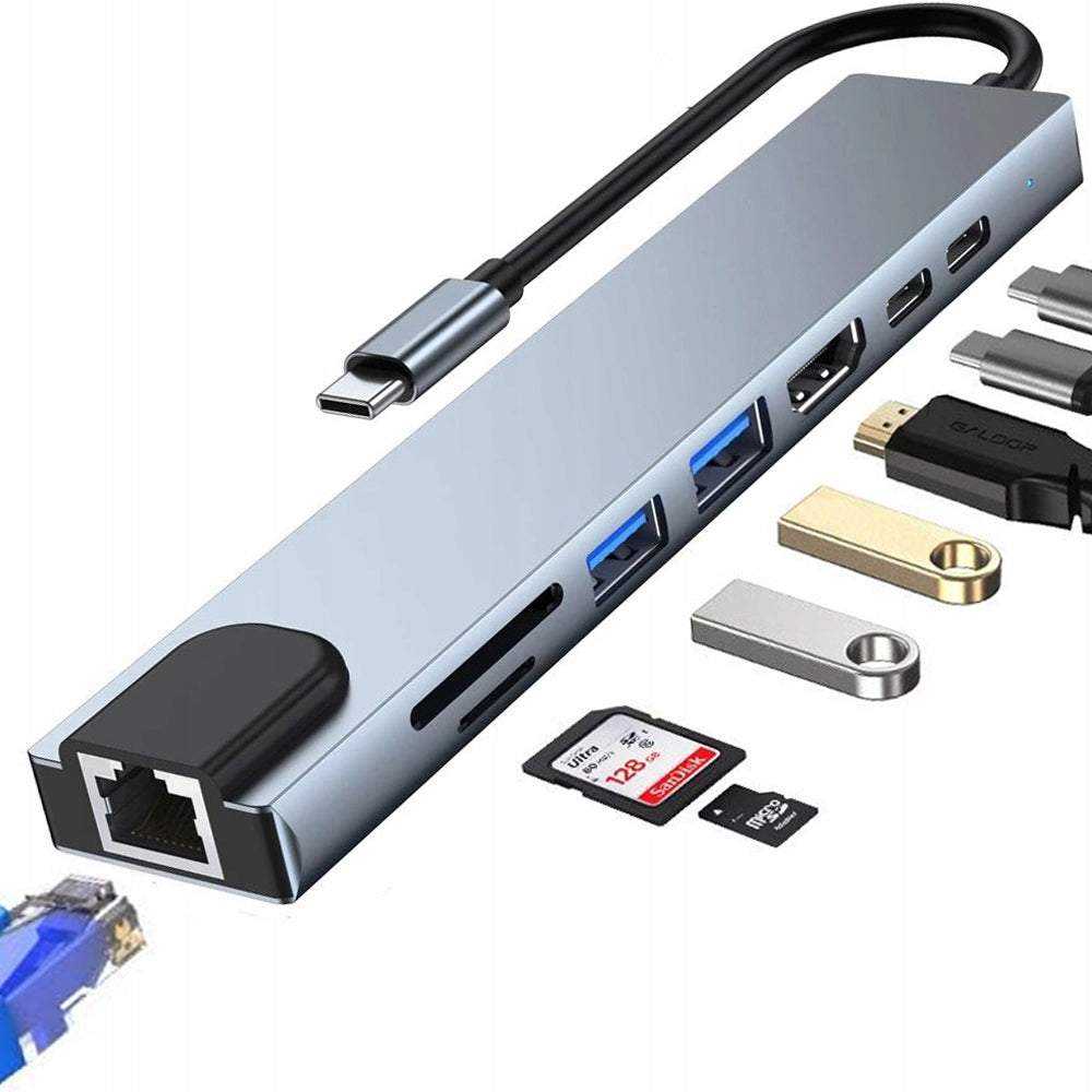 USB-C adapteris 8w1 Thunderbolt 3 HDMI RJ45