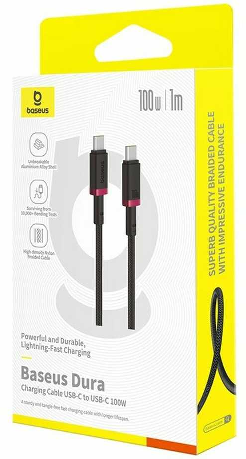 Baseus Dura Type C to Type C 100 W fast charging cable 1 m Juodas, Raudona