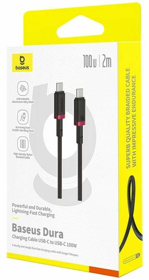 Baseus Dura Type C to Type C 100 W fast charging cable 2 m Juodas, Raudona