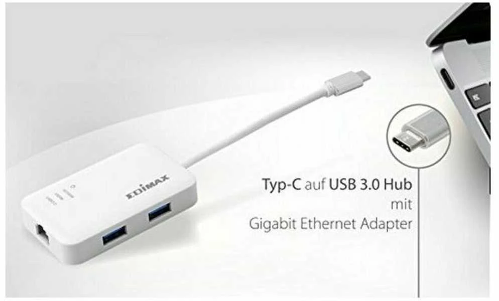 Edimax EU-4308 USB-C iki 3 prievadų USB 3.0 Gigabit Ethernet Hub