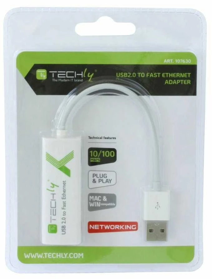 Ryšio Adapteris - Techly USB 2.0 Į Fast Ethernet 10/100 Mbps Baltas