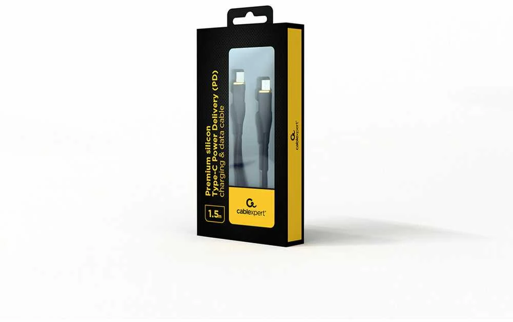 Gembird Cablexpert | Aukščiausios kokybės silicio C tipo maitinimo (PD) įkrovimo ir duomenų kabelis, 1,5 m | CC-USB2S-CMCM-1.5M-BK