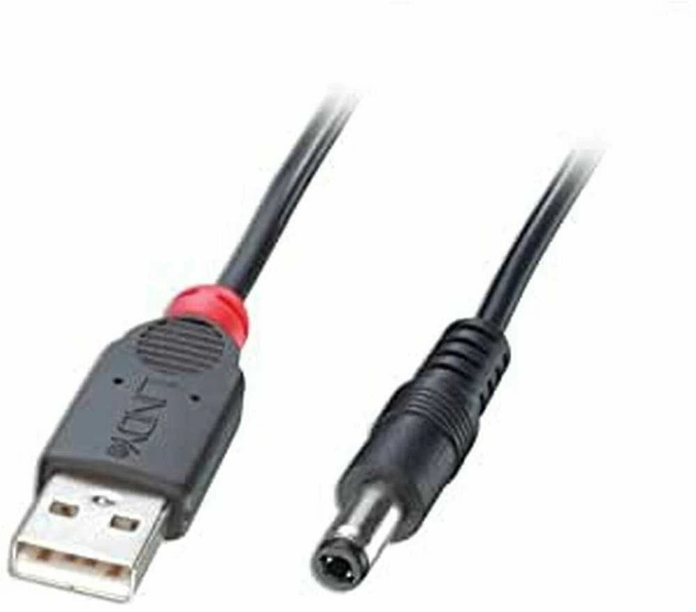 USB Kabelis - LINDY USB 2.0 Type A į 5.5mm DC Laidas, 1.5 m, Juodas