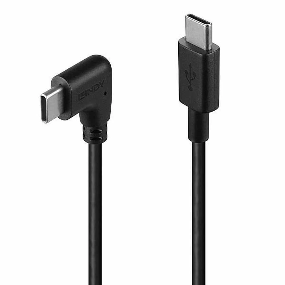 USB Kabelis - LINDY USB 2.0 Type C Laidas, M/M, 90° Dešiniu Kampu, 60W PD, 1 m, Juodas