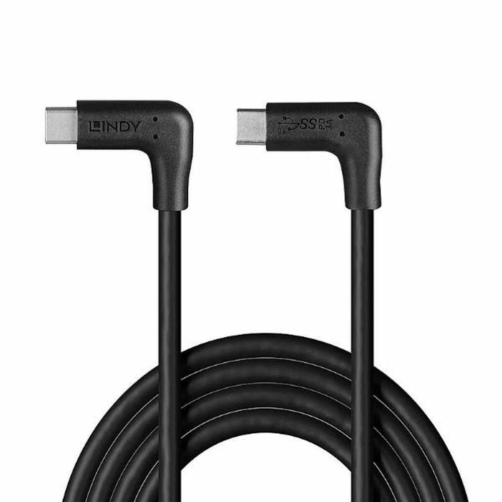 USB Kabelis - LINDY USB 3.2 Type C Laidas, M/M, 10Gbps, 60W PD, 2 x 90° kampas, 1.5 m, Juodas