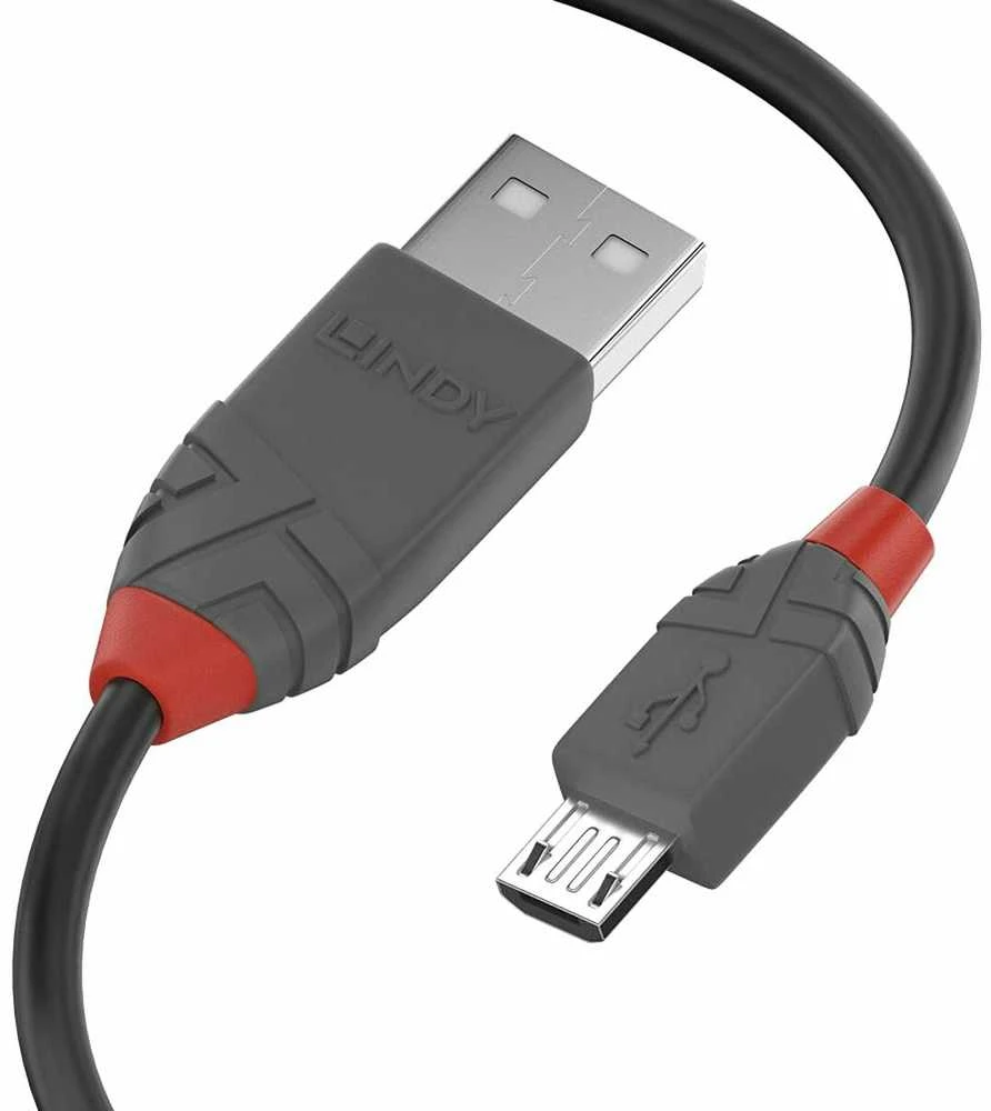 USB Kabelis - LINDY Anthra Line USB 2.0 Type A į Micro-B Laidas M/M, 2 m, Juodas