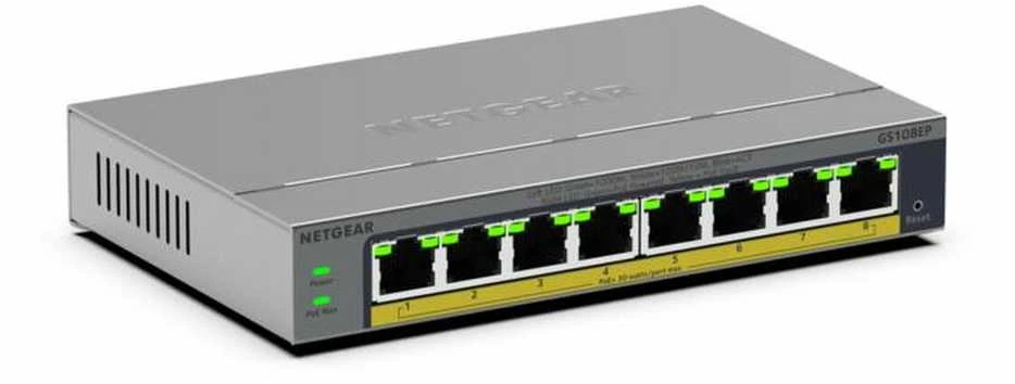 Šakotuvas Komutatorius - „Netgear GS108EP“ 8 prievadų „PoE+“ komutatorius su VLAN valdymu
