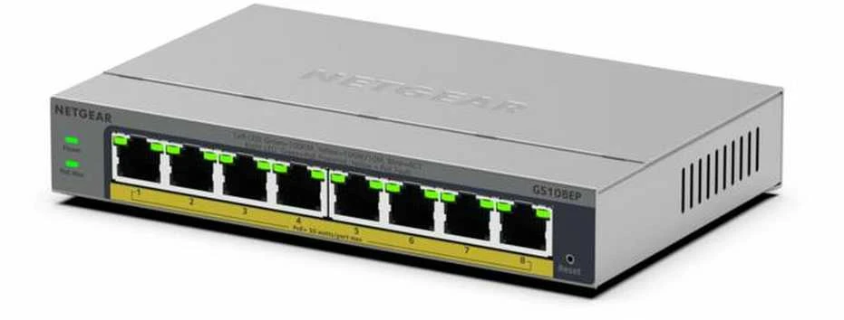 Šakotuvas Komutatorius - „Netgear GS108EP“ 8 prievadų „PoE+“ komutatorius su VLAN valdymu
