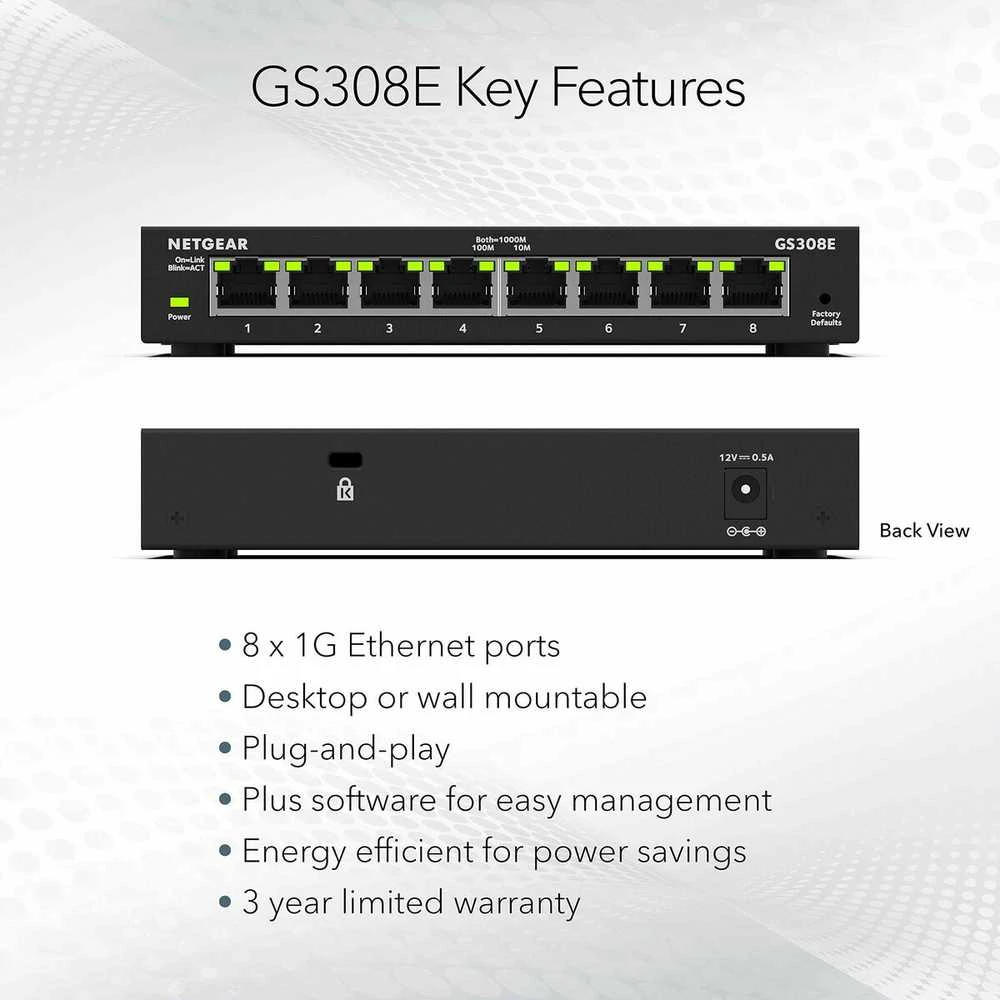 Šakotuvas Netgear GS308E 8-PORT PLUS SWITCH - UNMANAGED PLUS GIGABIT ETHERNET