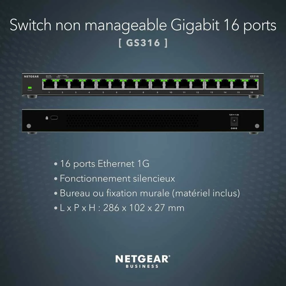 Šakotuvas Komutatorius - Tinklo Komutatorius Netgear GS316 16-Port Gigabit Ethernet 4.1MB Buferis