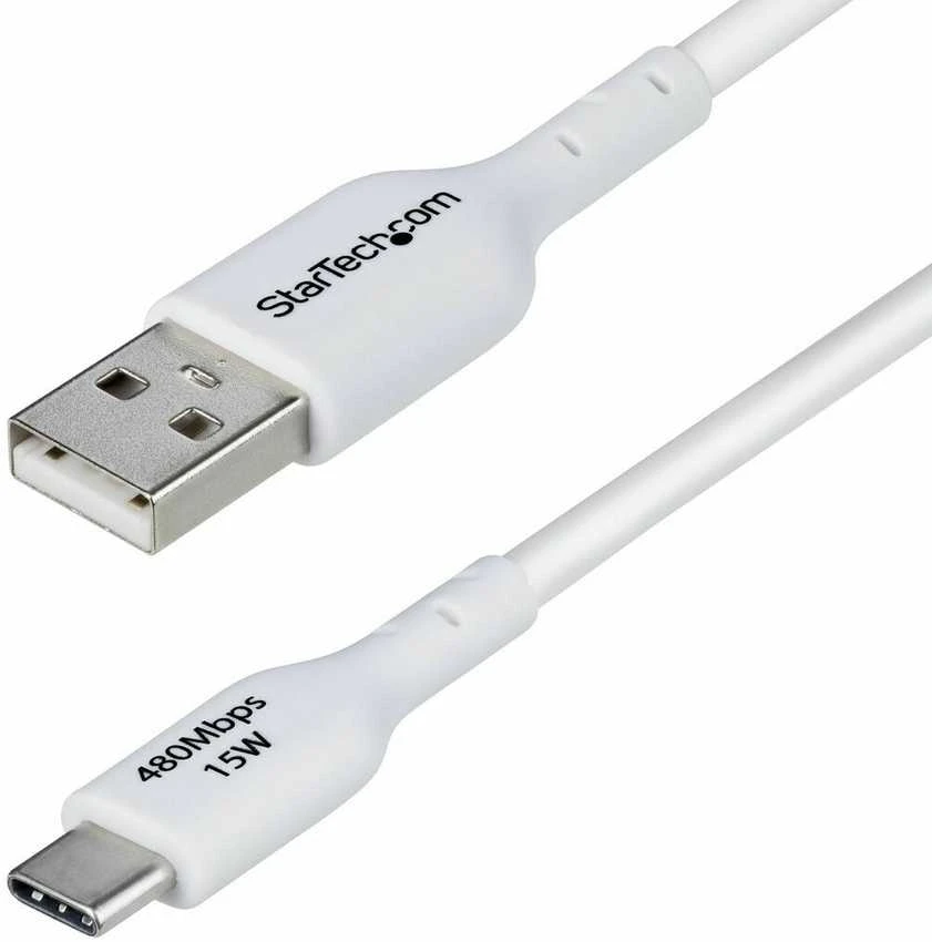 „StarTech“ USB-A į USB-C kabelis, 2 m, Baltas/Įkroviklio laidas, USB 2.0, duomenų perdavimas
