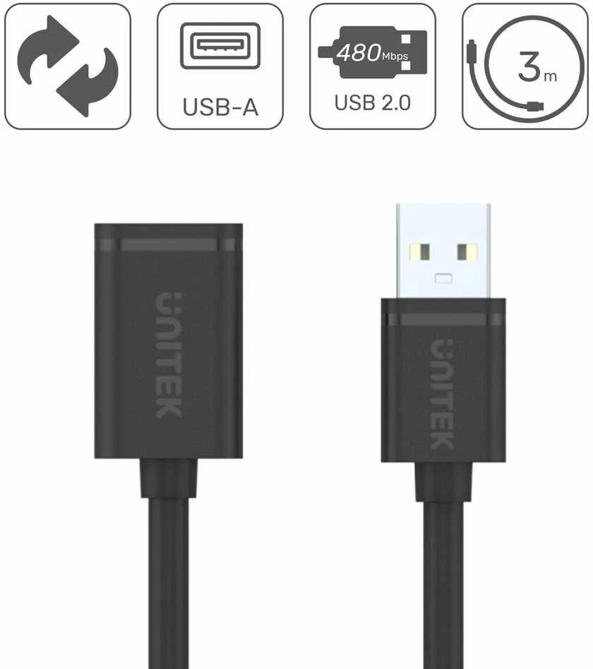 UNITEK Y-C417GBK Unitek USB plėtinio keitiklis USB2.0 AM-AF, 3.0m Y-C417GBK