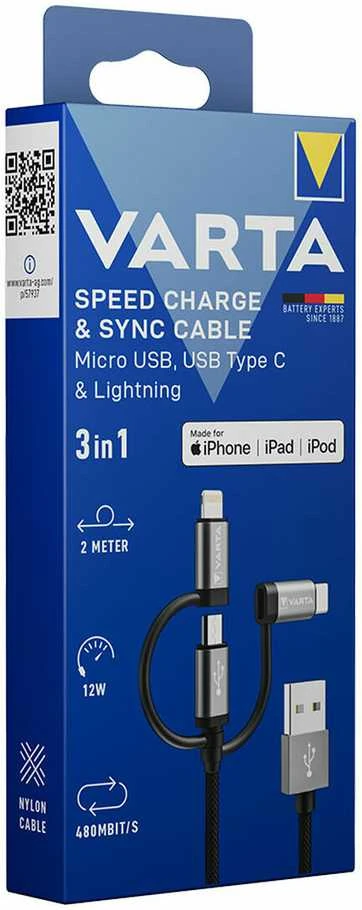 Varta 3in1 Speed Charge & Sync Cable 57937 laidas