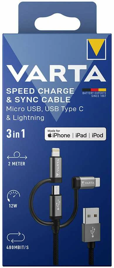 Varta 3in1 Speed Charge & Sync Cable 57937 laidas