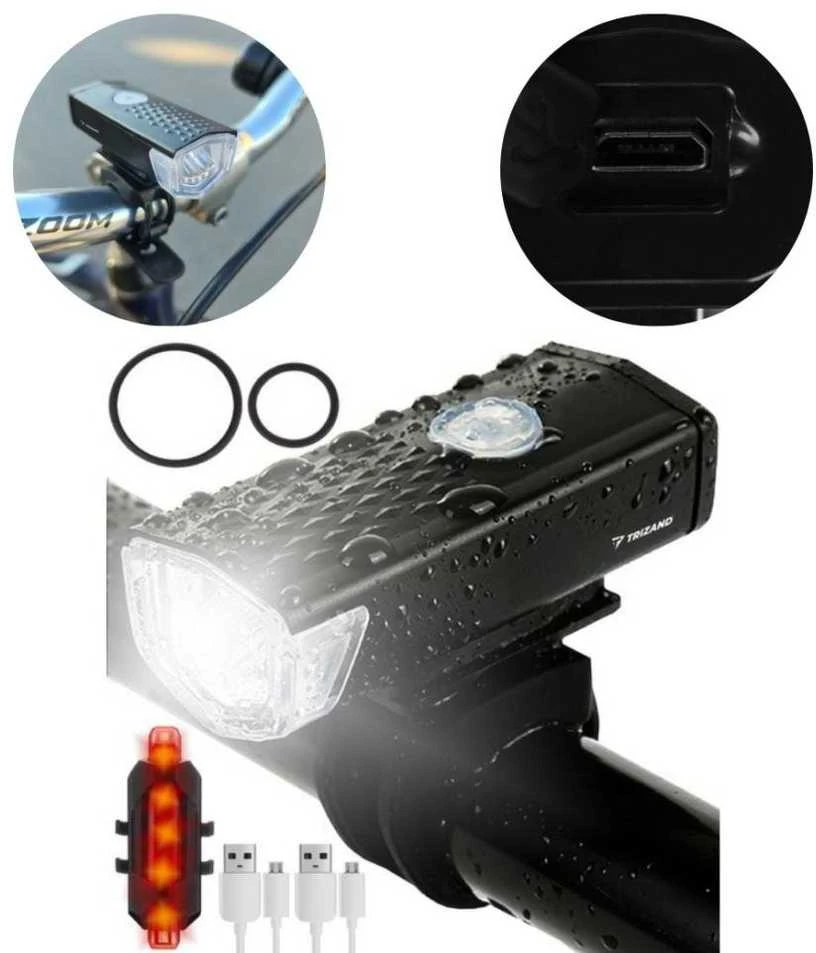 Trizand USB LED dviračio žibintas + galinis žibintas