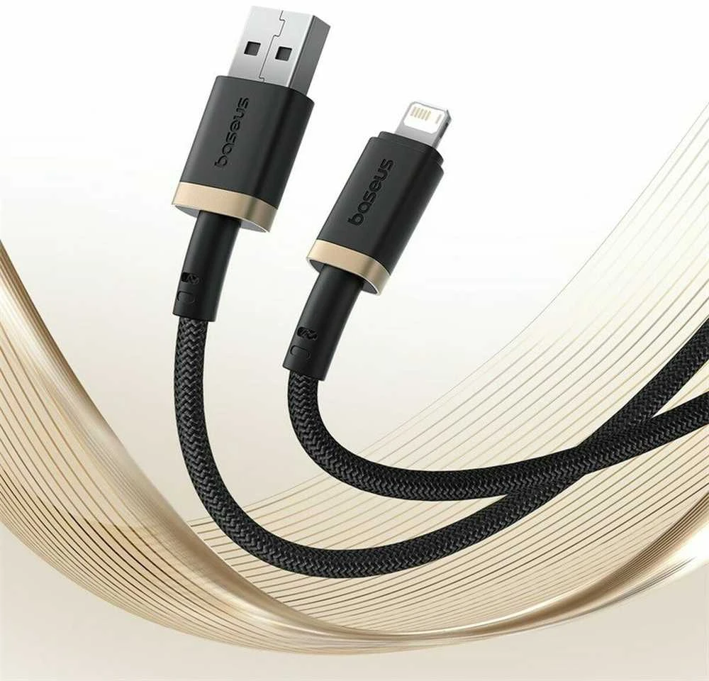 Baseus Dura Type A iki IP 2.4A greito įkrovimo laidas Juodas, Gold