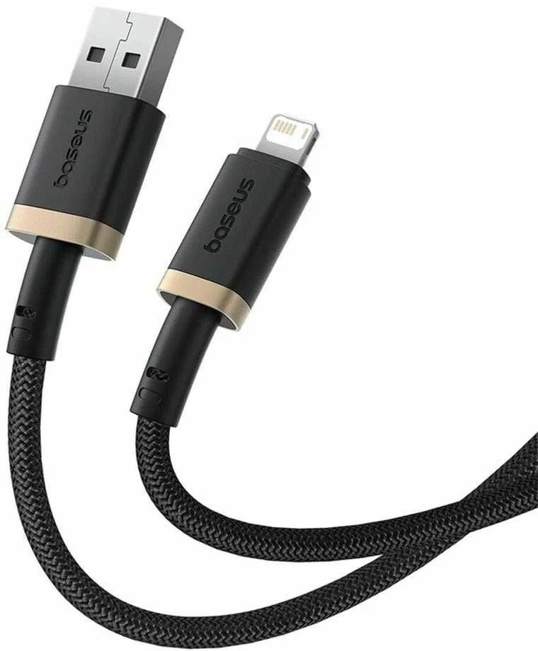 Baseus Dura Type A iki IP 2.4A greito įkrovimo laidas Juodas, Gold