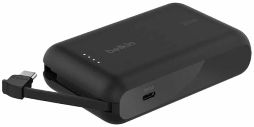 Belkin 10 000 mAh 20W įmontuotas kabelis USB-C juoda