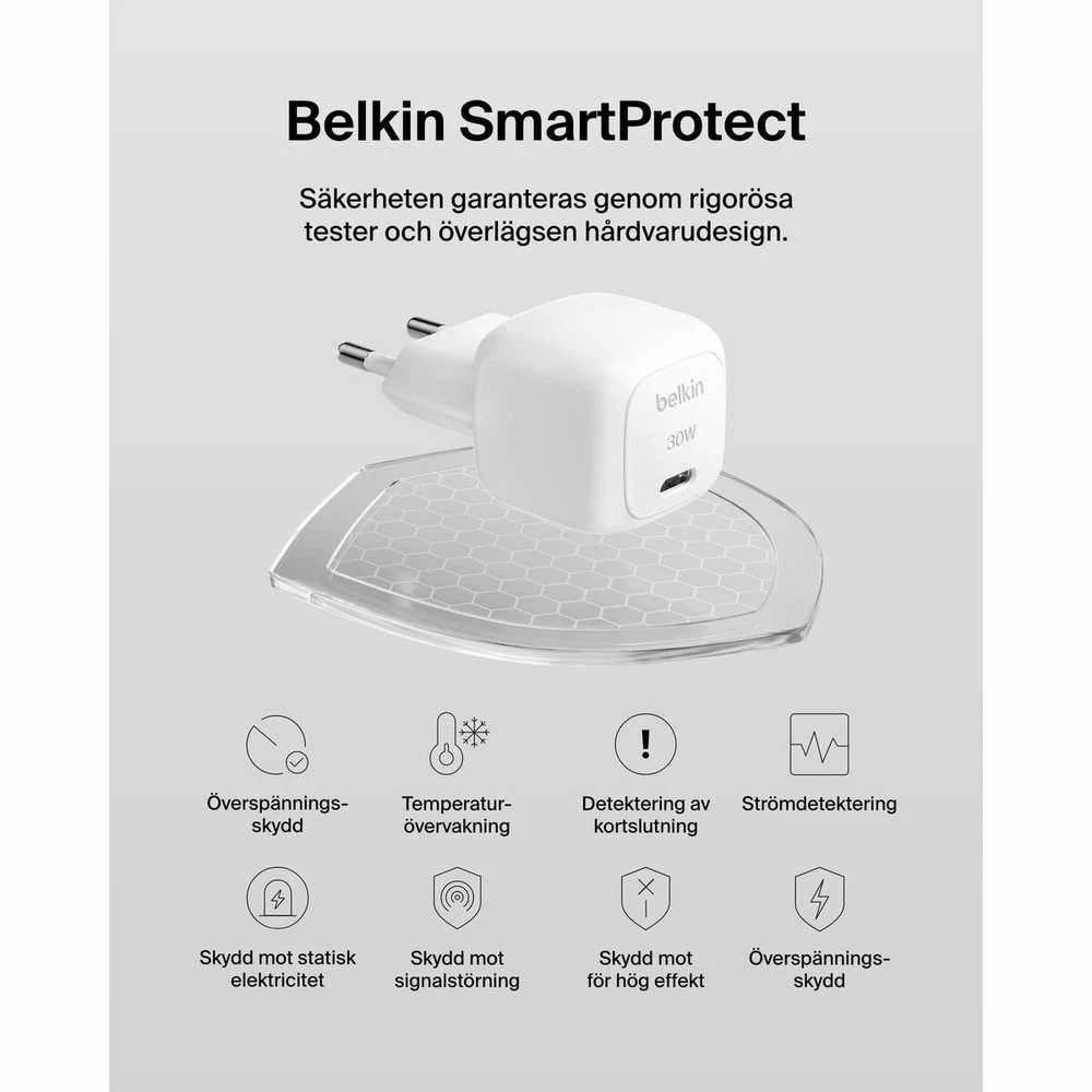 Belkin USB-C PD 30W, mažas, baltas + „Lightning“ laidas