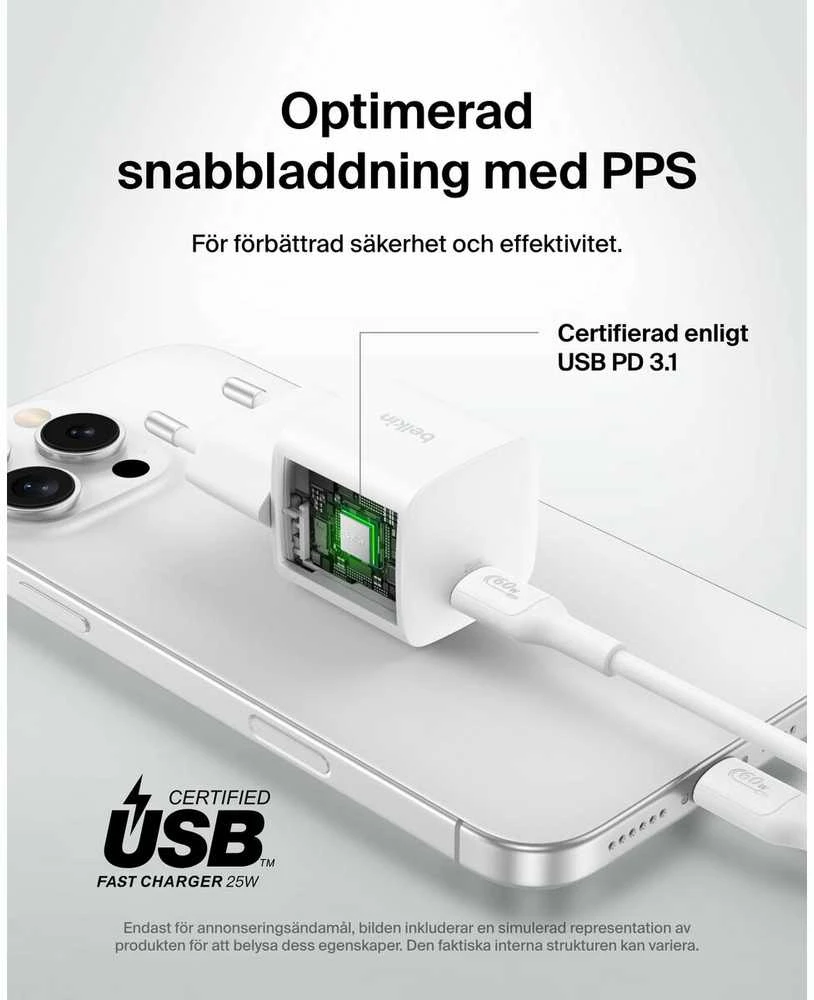 Įkroviklis Belkin BOOSTCHARGE USB-C PD 25W Baltas (WCA012KQWH)