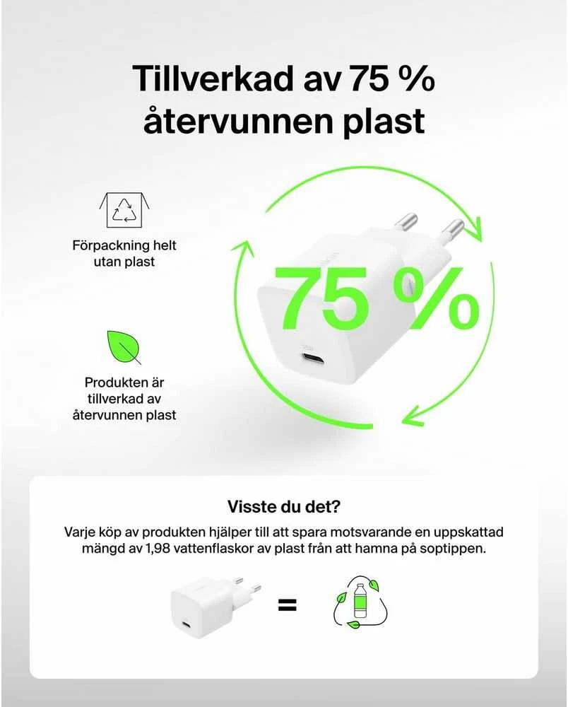 Įkroviklis Belkin BOOSTCHARGE USB-C PD 25W Baltas (WCA012KQWH)