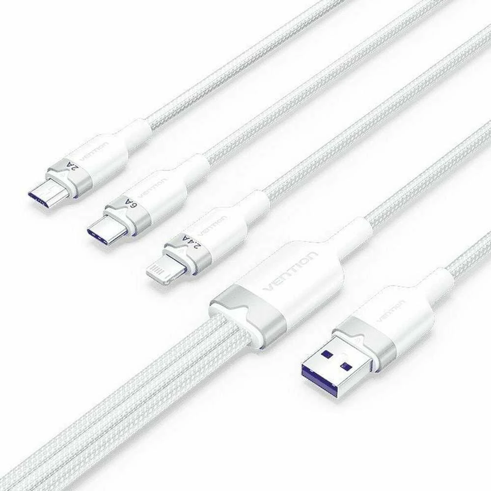 USB 2.0 A iki 3-in-1 6A laidas Vention CTRWG 1.5M (baltas)