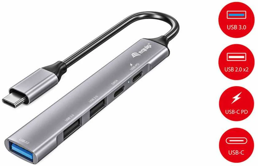 Equip HUB USB įranga Įranga Dock USB-C->1xUSB-C,1xUSB3.0,2xUSB2.0,100WPD 0.15m si