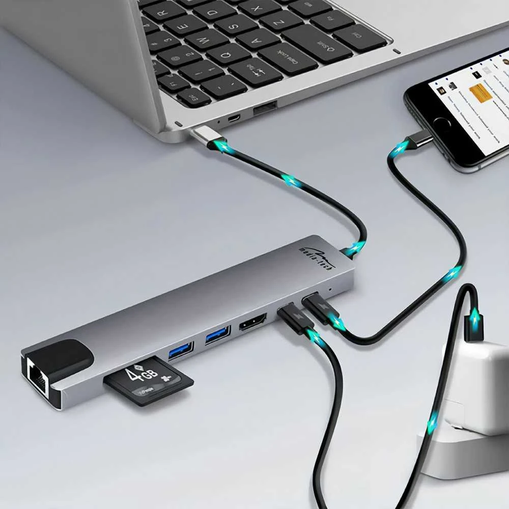 USB adapteriai – MEDIA-TECH 8-in-1 Giga LAN MT5046