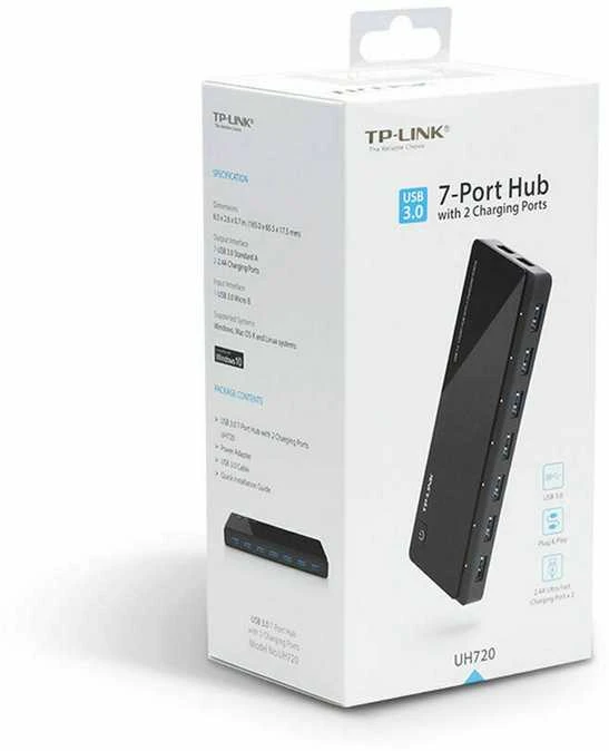 TP-LINK 7 jungtys USB 3.0 Hub su 2 maitinimo įkrovikliais jungtys 2.4A Max Desktop ir 12V/4A maitinimo adapteris