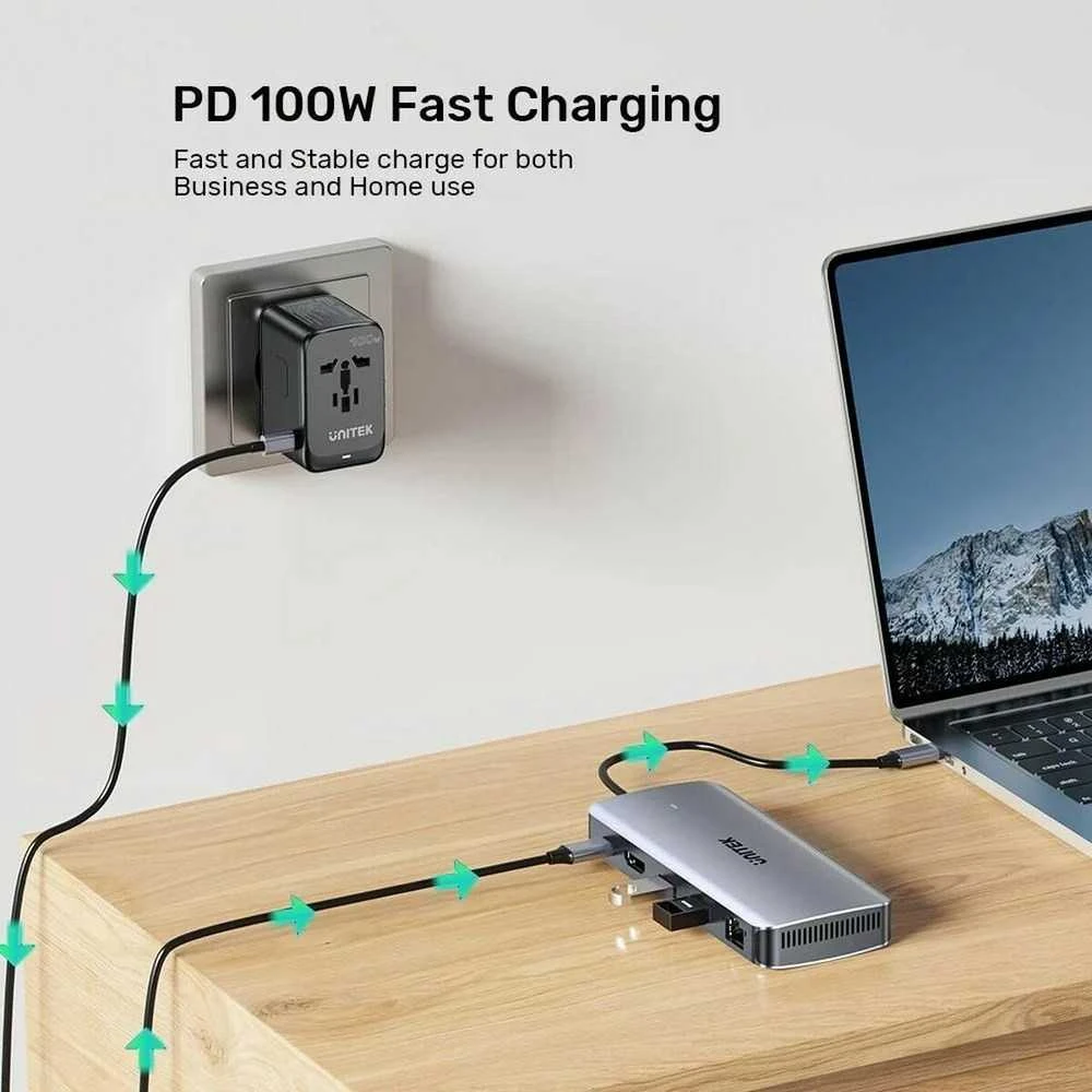 USB-C Hub - UNITEK Aktyvus 10Gbps M.2 HDMI PD 100W Pilkas