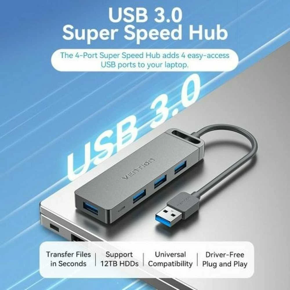 Vention USB2.0 to USB2.0 x 4 Hub su maitinimo šaltiniu Juodas 0,15m