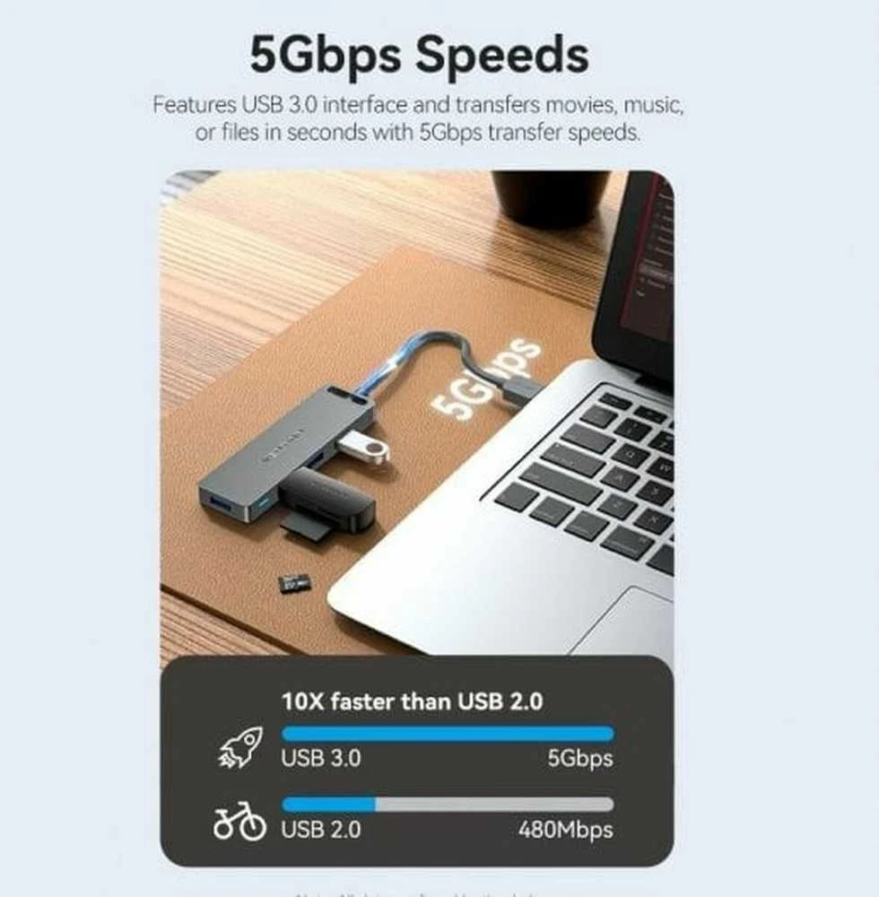 Vention USB2.0 to USB2.0 x 4 Hub su maitinimo šaltiniu Juodas 0,15m