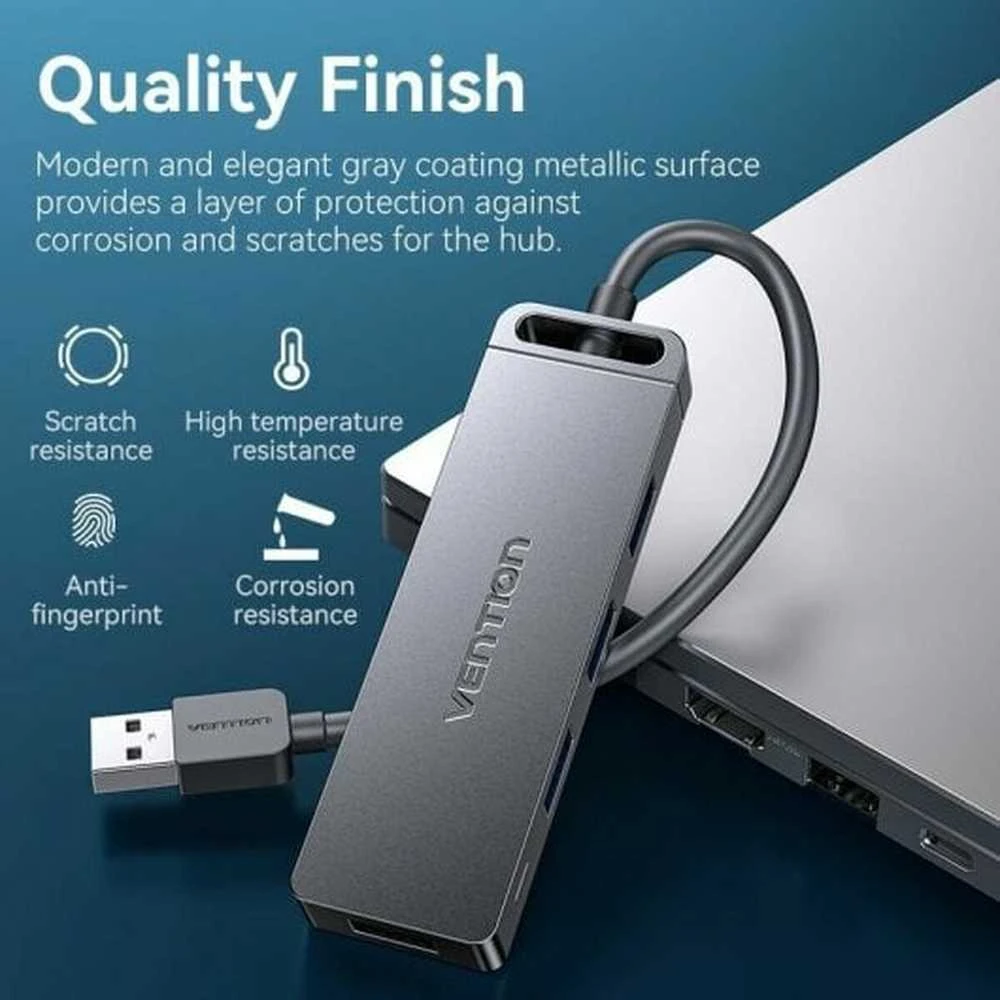 Vention USB2.0 to USB2.0 x 4 Hub su maitinimo šaltiniu Juodas 0,15m