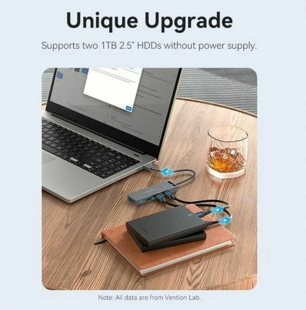 Vention USB2.0 to USB2.0 x 4 Hub su maitinimo šaltiniu Juodas 0,15m