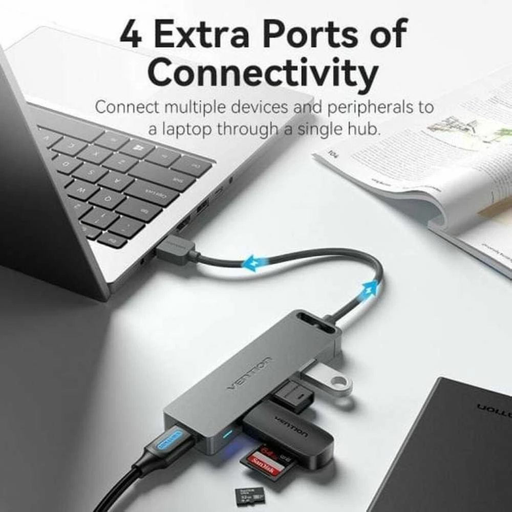Vention USB2.0 to USB2.0 x 4 Hub su maitinimo šaltiniu Juodas 0,15m